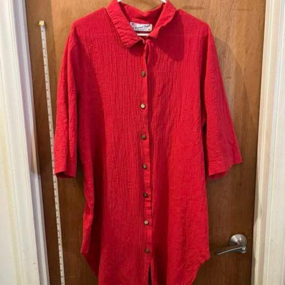 🐻Size 2X - A Personal Touch - Vintage Red Half-Sleeve Long Tunic - Picture 1 of 6